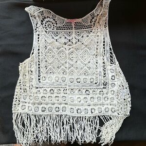 Nelson cream, crocheted fringed festival tank size small